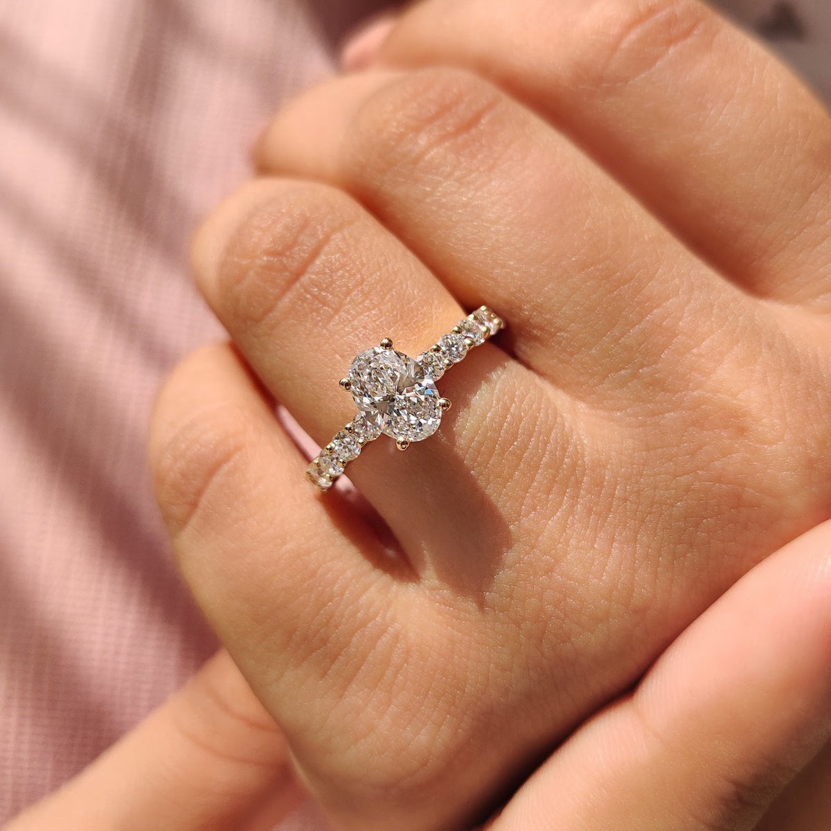 Oval Diamond Delicate Hidden Halo Pavé Engagement Ring