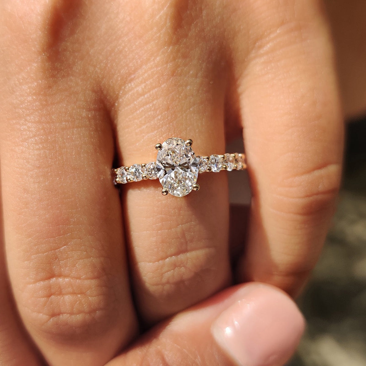 Oval Diamond Delicate Hidden Halo Pavé Engagement Ring