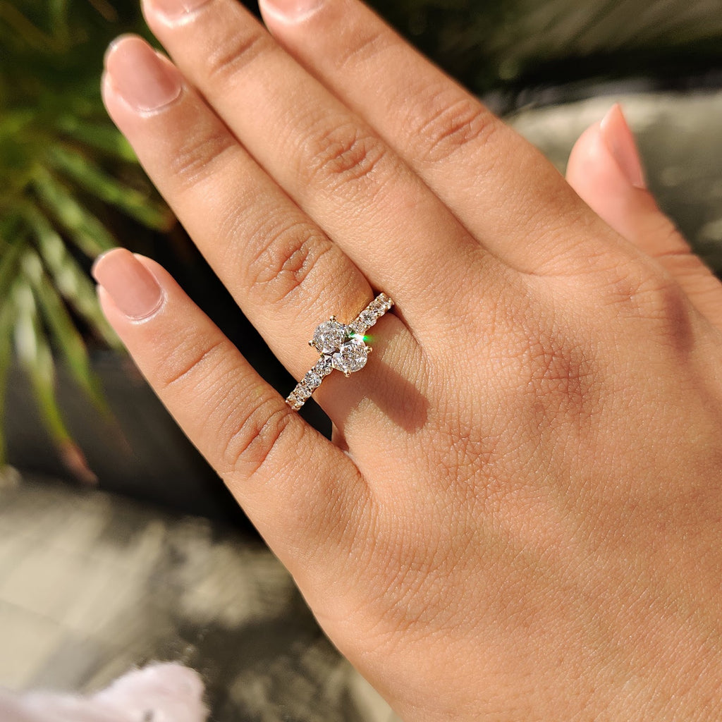 Oval Diamond Delicate Hidden Halo Pavé Engagement Ring