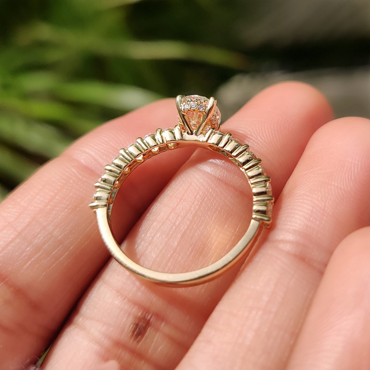 Oval Diamond Delicate Hidden Halo Pavé Engagement Ring
