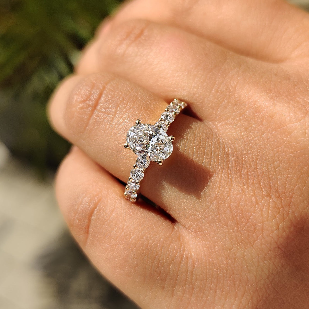 Oval Diamond Delicate Hidden Halo Pavé Engagement Ring