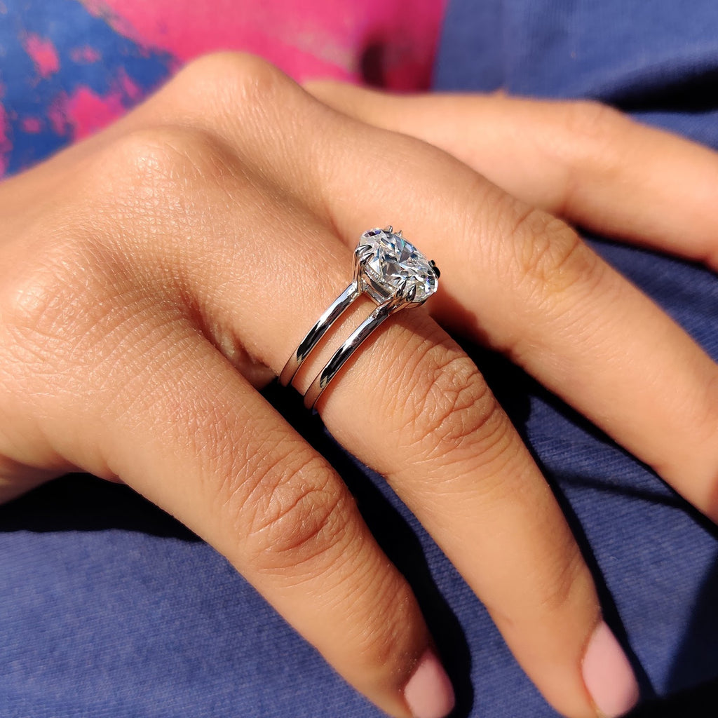 Oval Diamond Double Shank Solitaire Engagement Ring