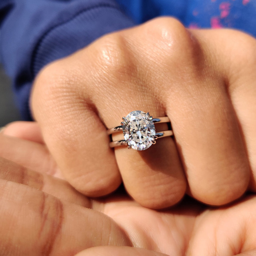 Oval Diamond Double Shank Solitaire Engagement Ring