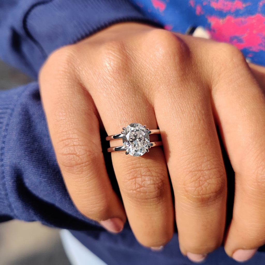 Oval Diamond Double Shank Solitaire Engagement Ring