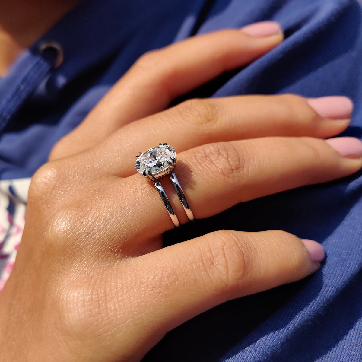 Oval Diamond Double Shank Solitaire Engagement Ring