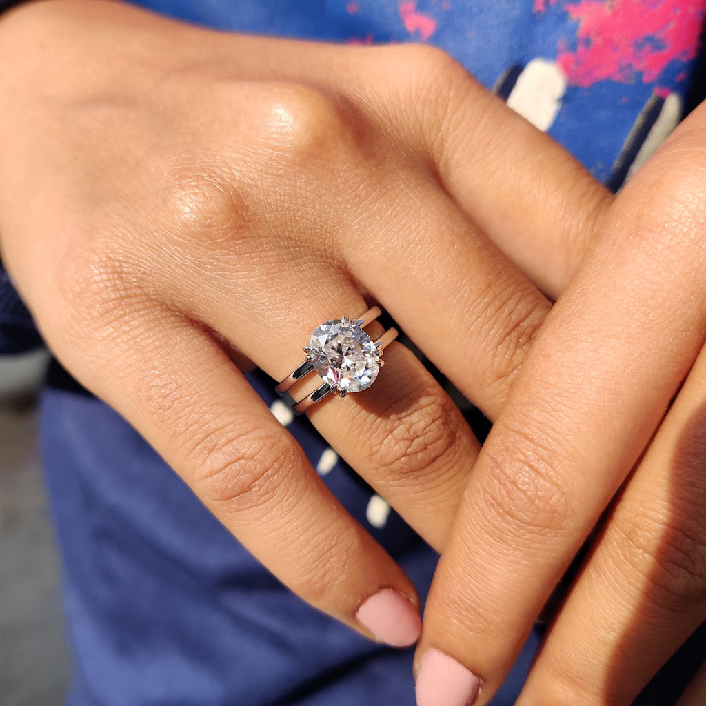 Oval Diamond Double Shank Solitaire Engagement Ring