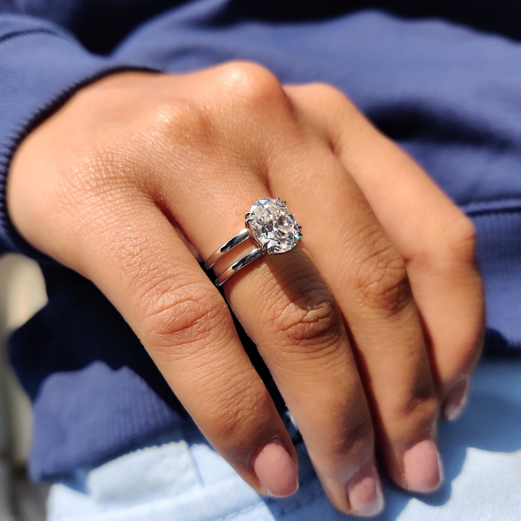Oval Diamond Double Shank Solitaire Engagement Ring