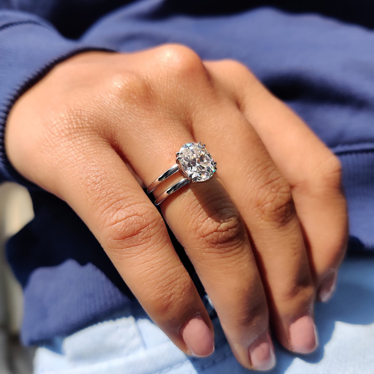 Oval Diamond Double Shank Solitaire Engagement Ring