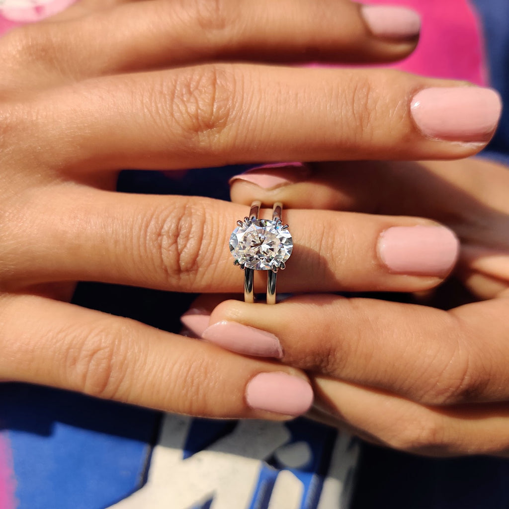 Oval Diamond Double Shank Solitaire Engagement Ring