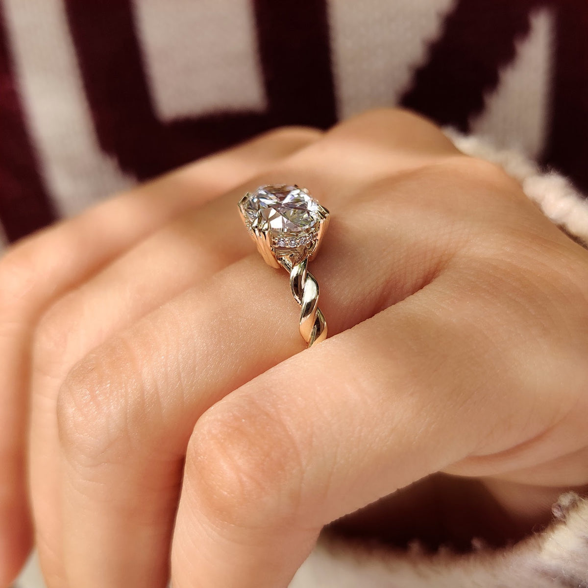 Oval Diamond East West Hidden Halo Engagement Ring