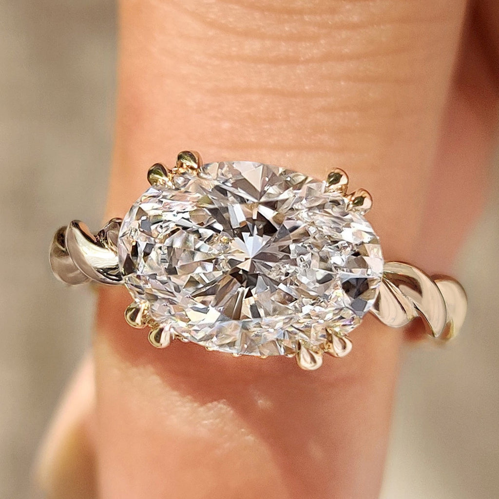 Oval Diamond East West Hidden Halo Engagement Ring