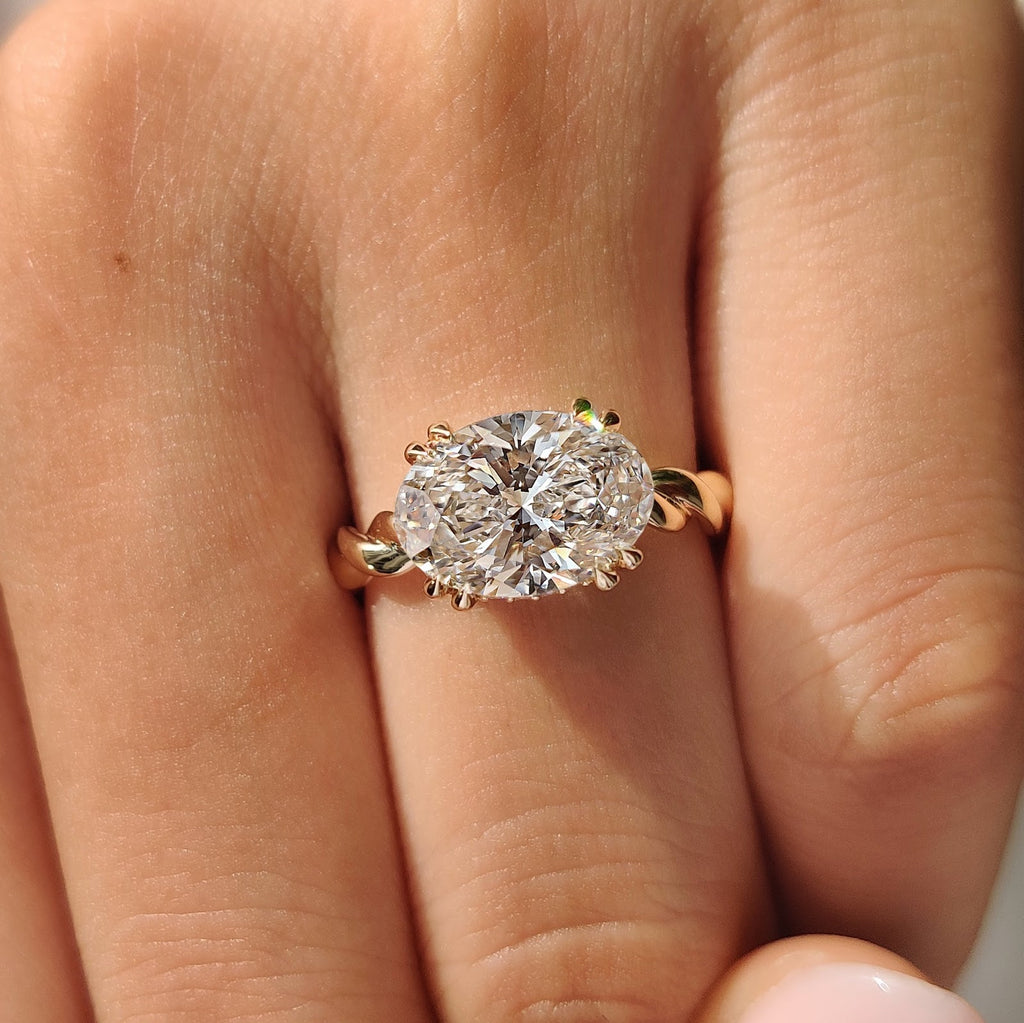 Oval Diamond East West Hidden Halo Engagement Ring