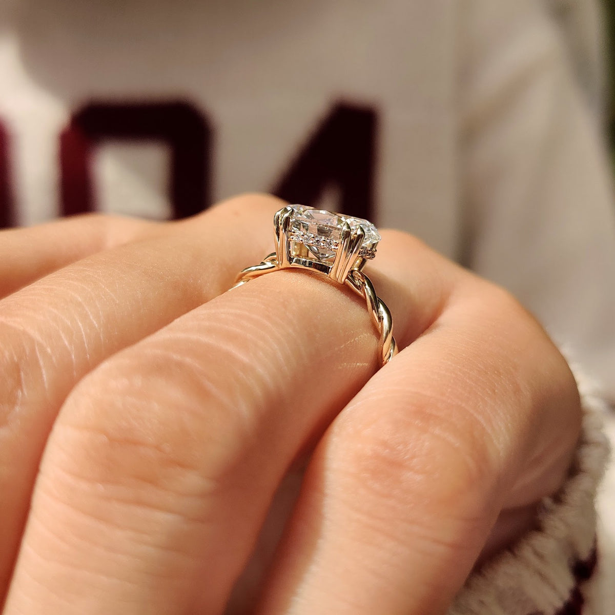 Oval Diamond East West Hidden Halo Engagement Ring