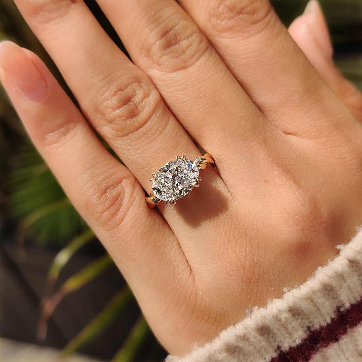 Oval Diamond East West Hidden Halo Engagement Ring
