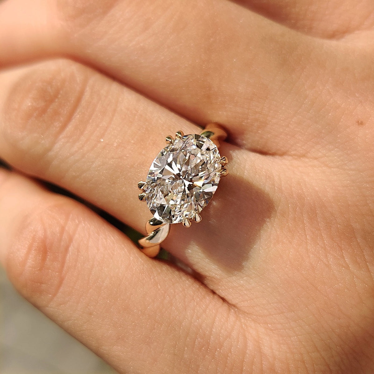 Oval Diamond East West Hidden Halo Engagement Ring