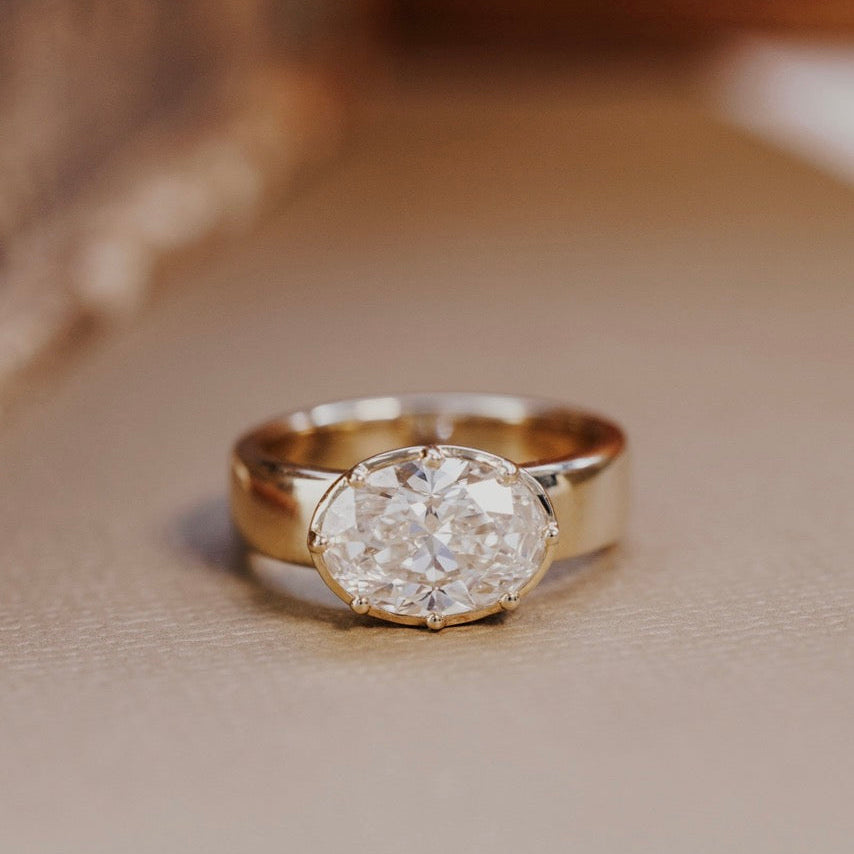 Oval Diamond East West Wide Band Engagement Ring