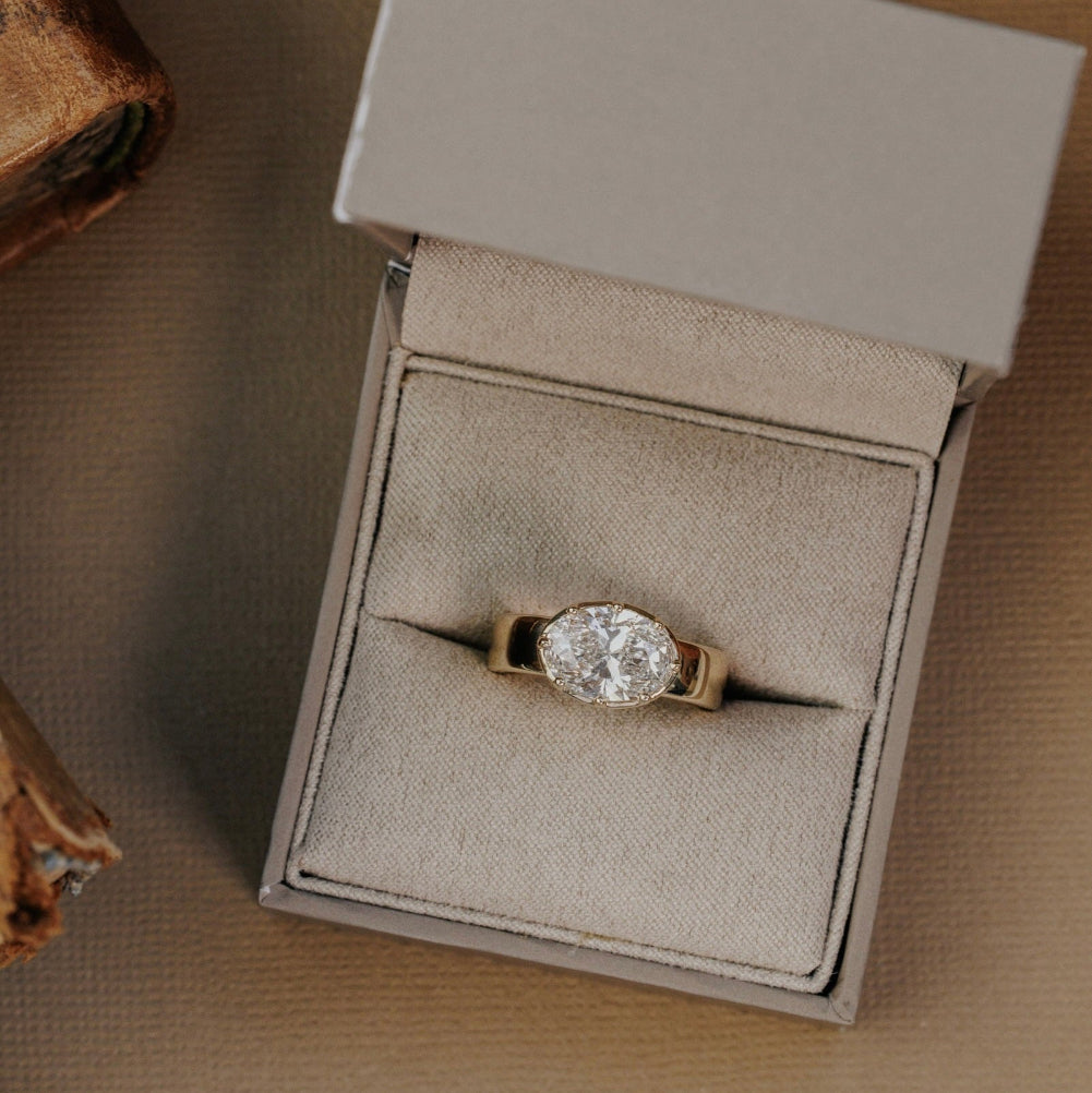 Oval Diamond East West Wide Band Engagement Ring