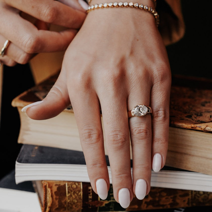 Oval Diamond East West Wide Band Engagement Ring