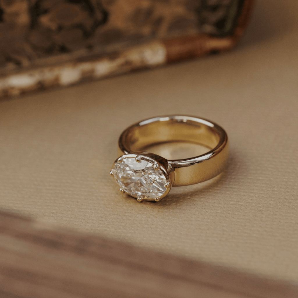 Oval Diamond East West Wide Band Engagement Ring