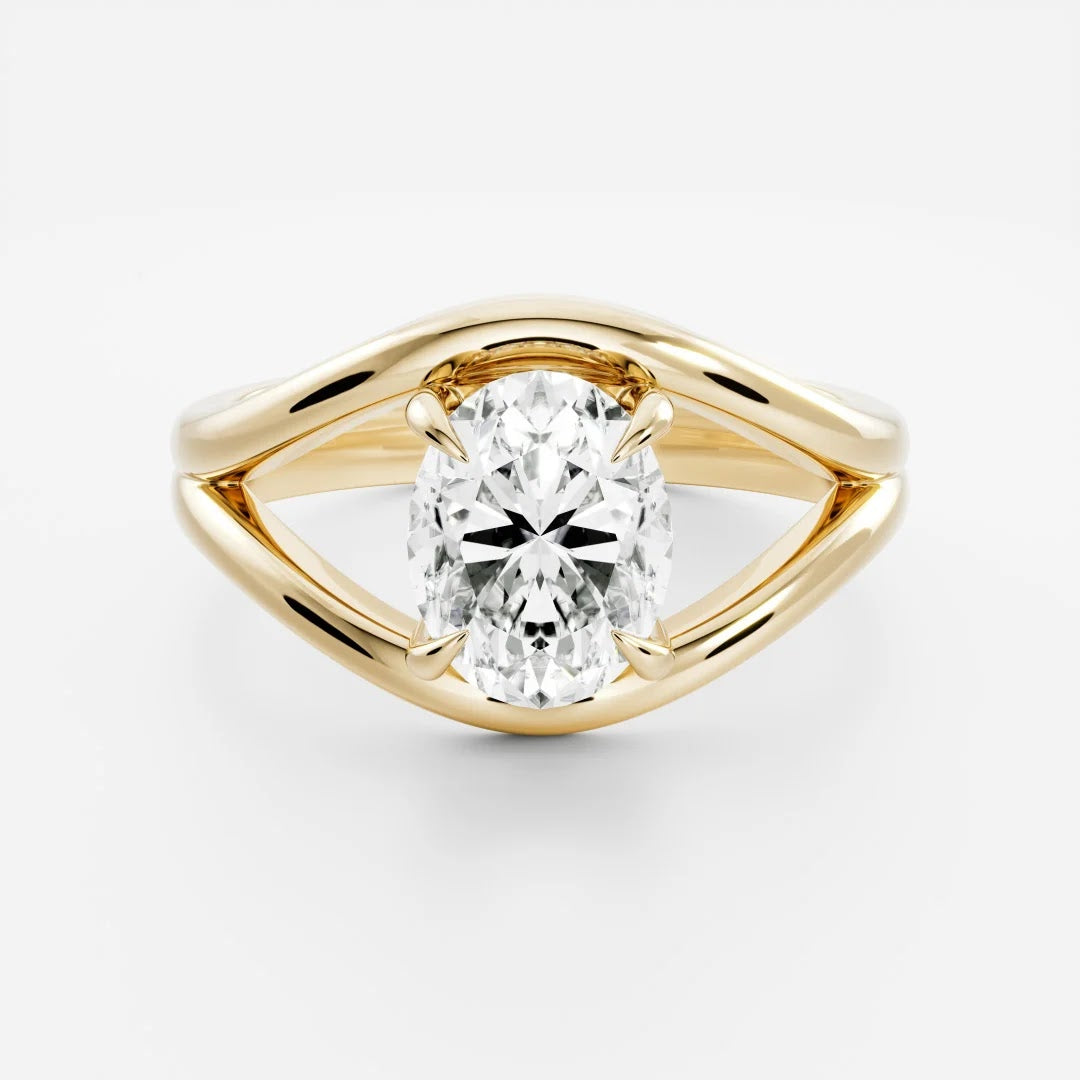 Oval Diamond Elegant Split Shank Solitaire Engagement Ring