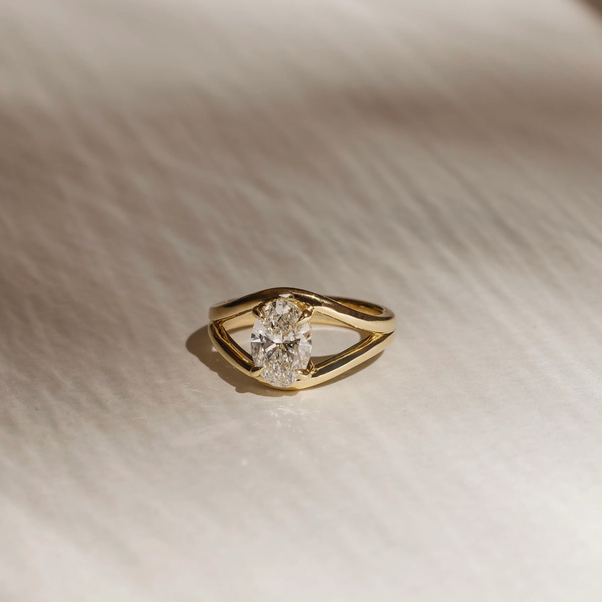 Oval Diamond Elegant Split Shank Solitaire Engagement Ring