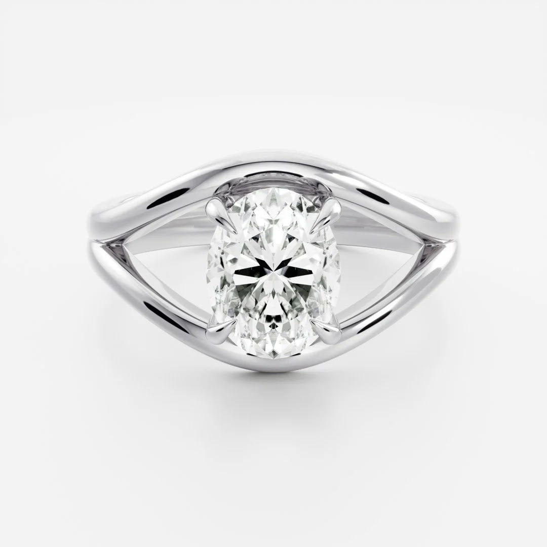Oval Diamond Elegant Split Shank Solitaire Engagement Ring