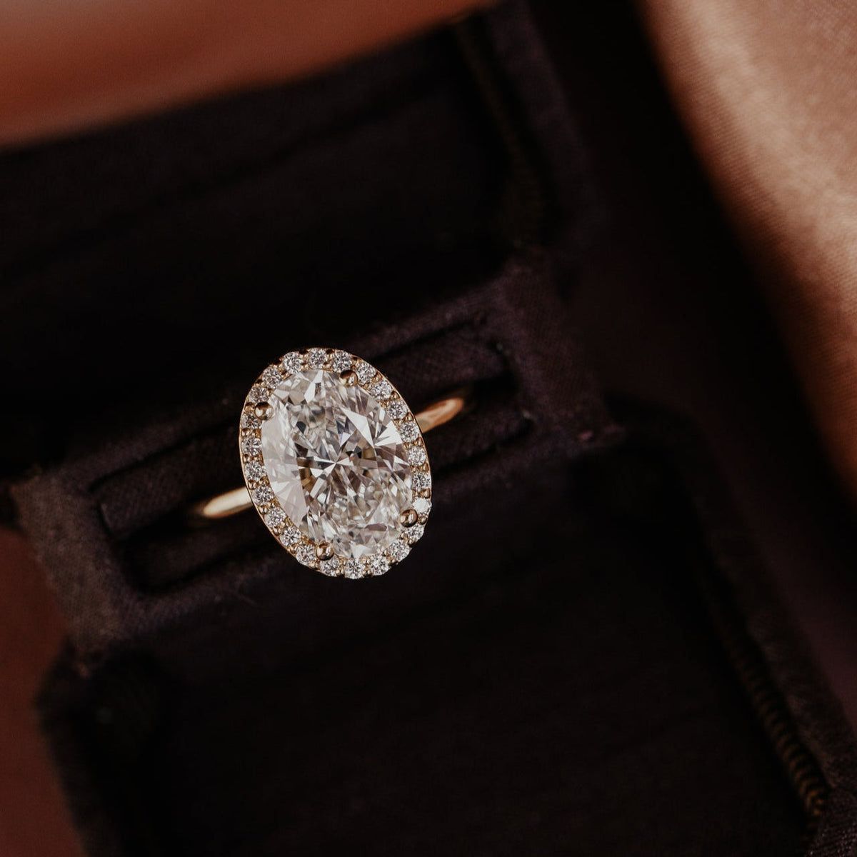 Oval Diamond Encircled Halo Engagement Ring