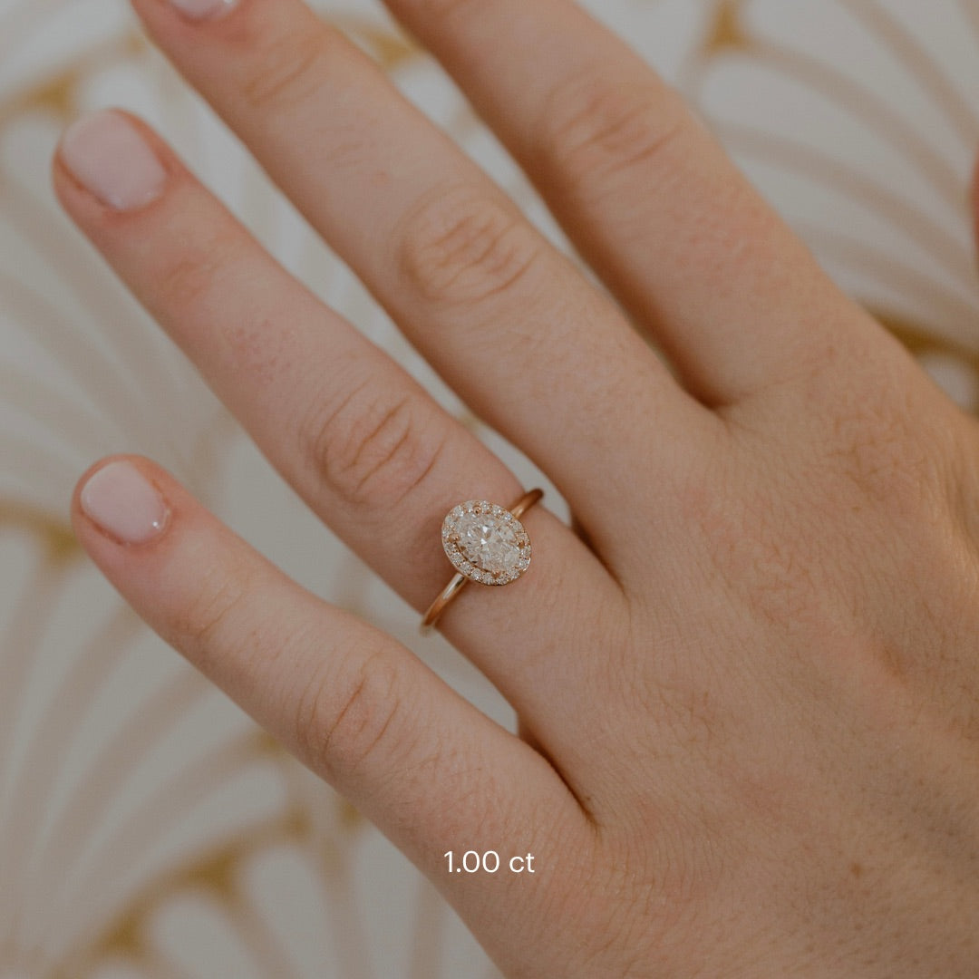 Oval Diamond Encircled Halo Engagement Ring