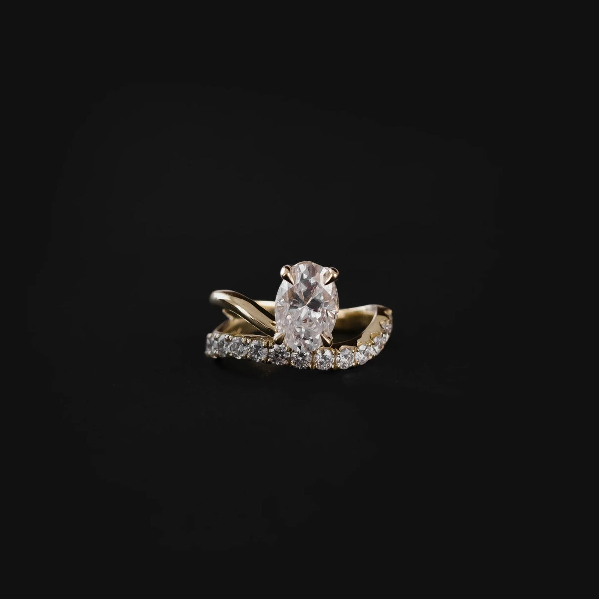 Oval Diamond Floating Pavé Solitaire Engagement Ring
