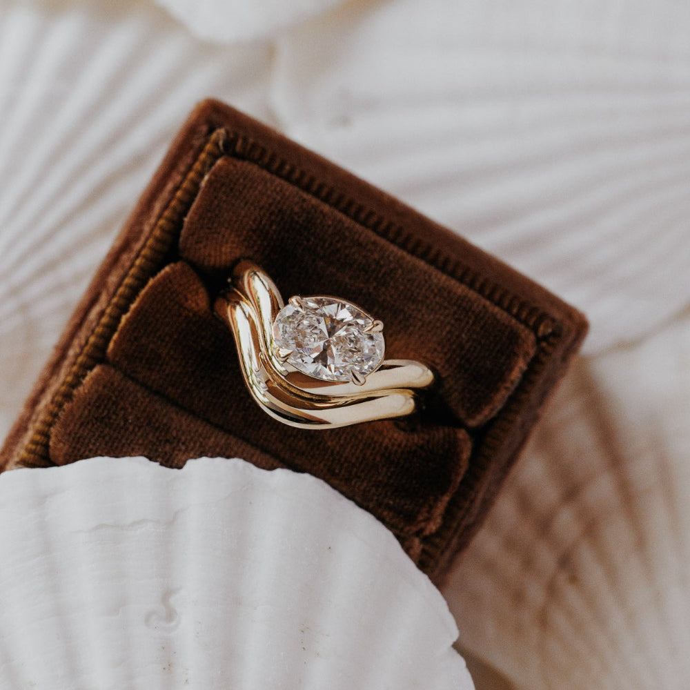 Oval Diamond Flowing Double Wave Engagement Ring