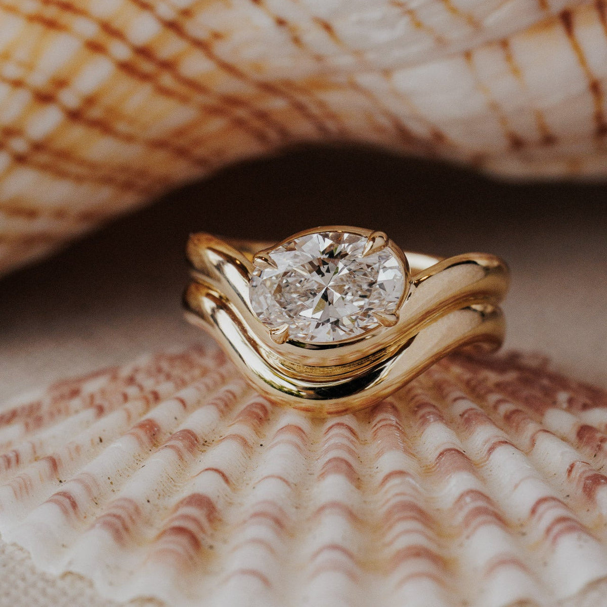 Oval Diamond Flowing Double Wave Engagement Ring