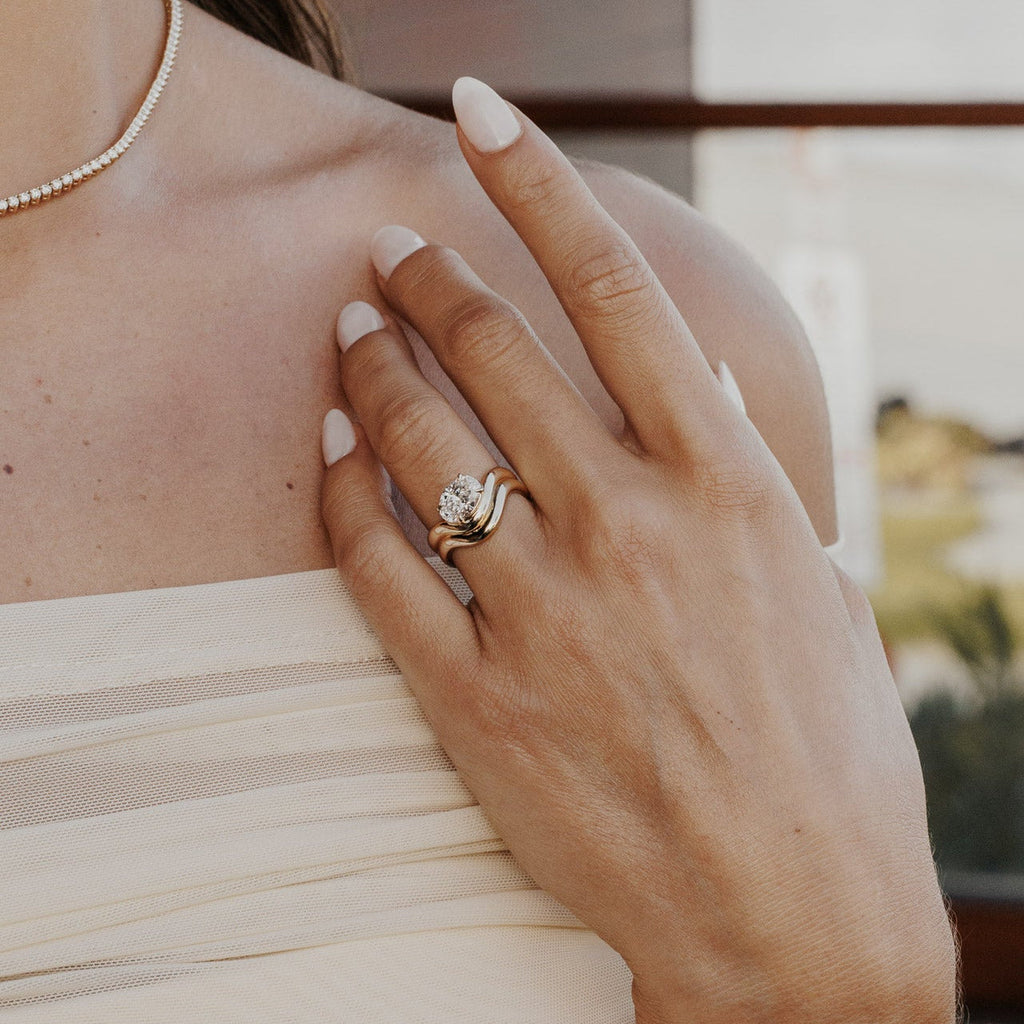 Oval Diamond Flowing Double Wave Engagement Ring