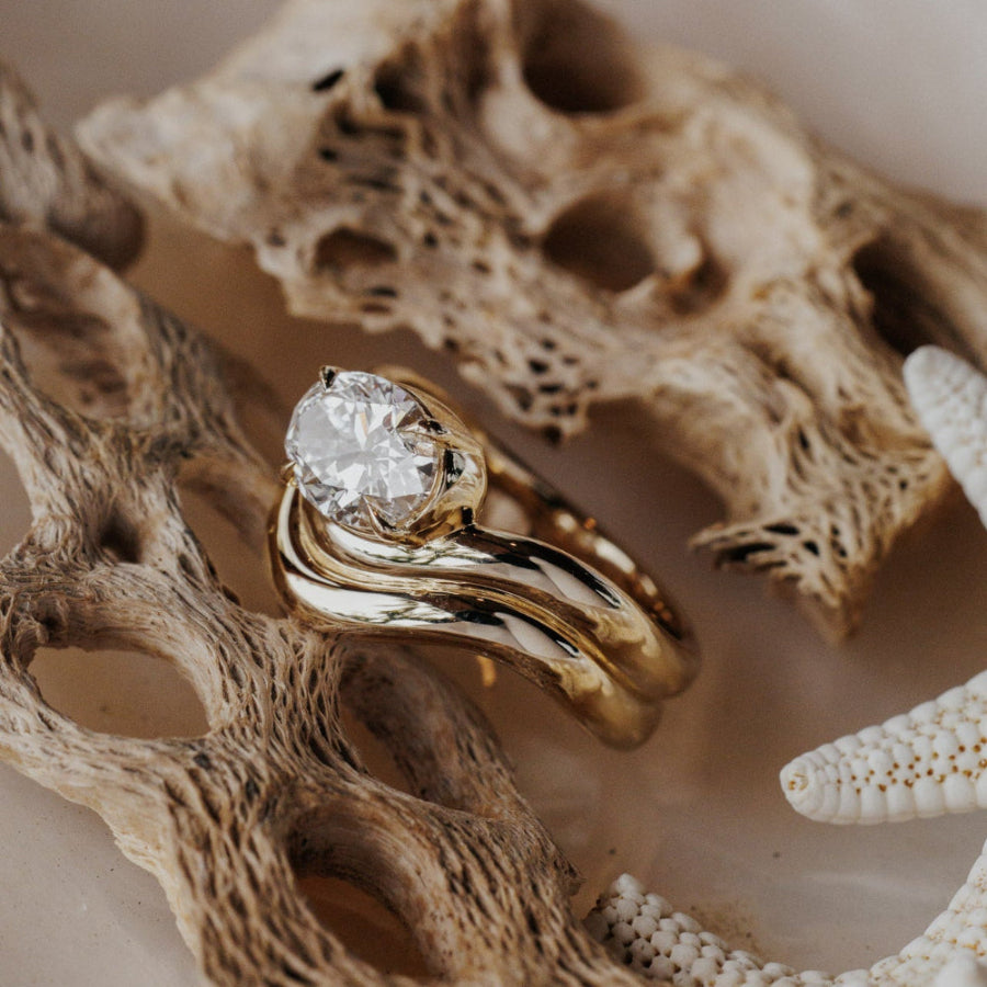 Oval Diamond Flowing Double Wave Engagement Ring