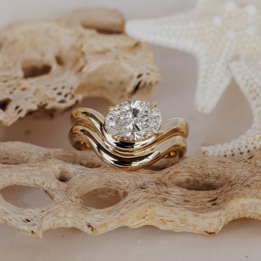 Oval Diamond Flowing Double Wave Engagement Ring