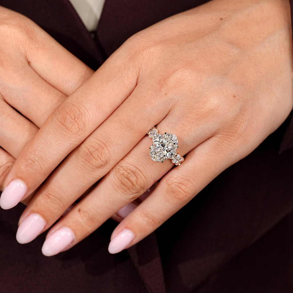 Oval Diamond Four Claw Pavé Engagement Ring