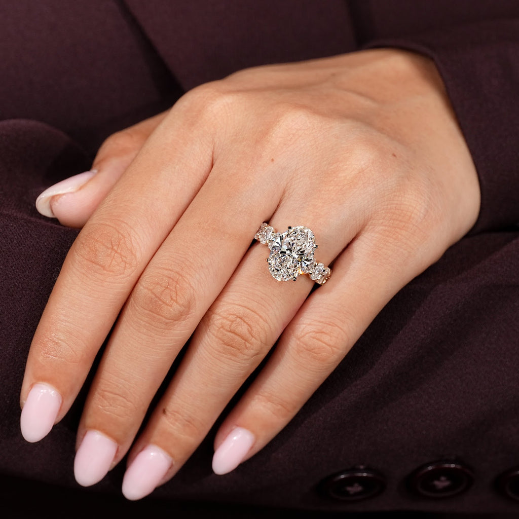 Oval Diamond Four Claw Pavé Engagement Ring