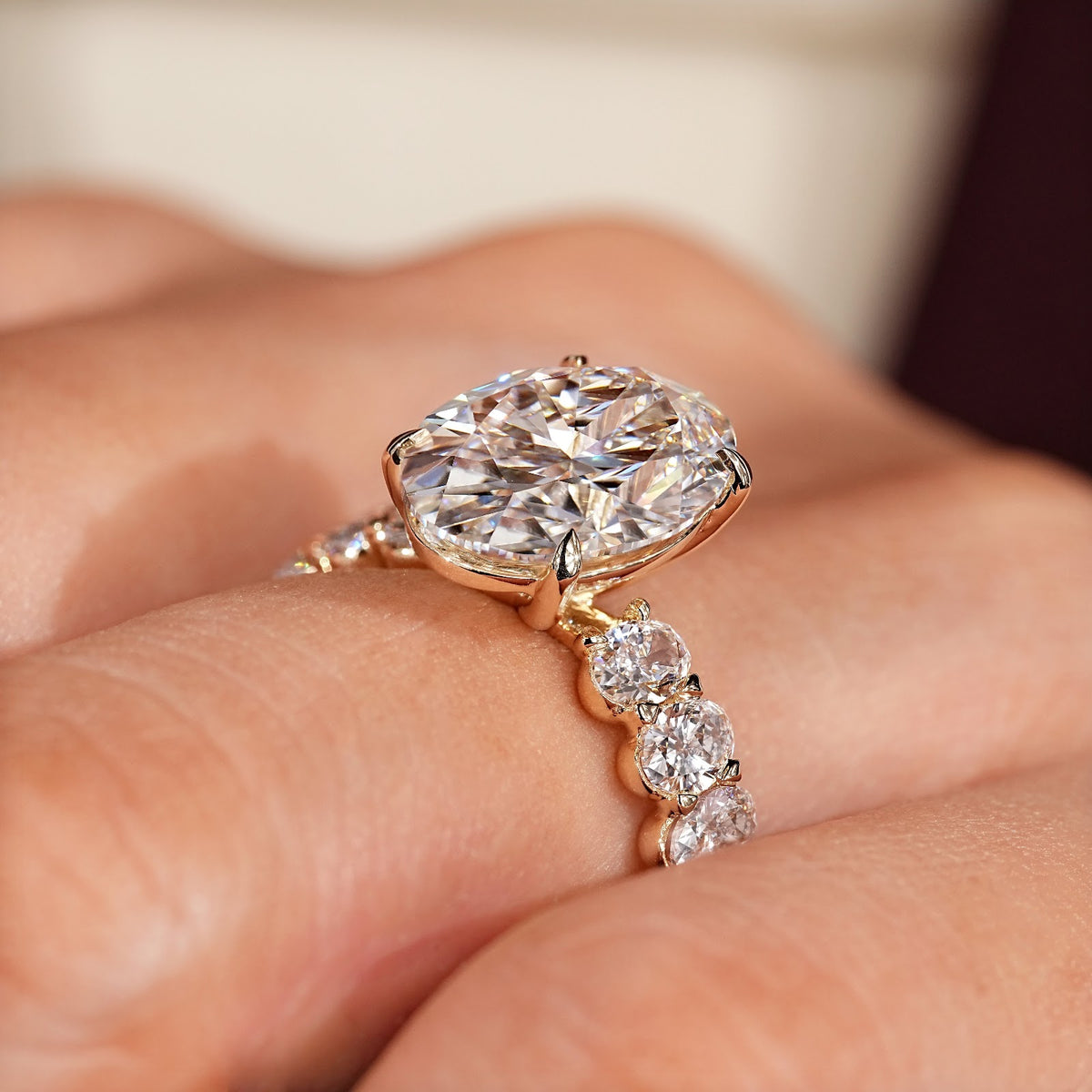 Oval Diamond Four Claw Pavé Engagement Ring