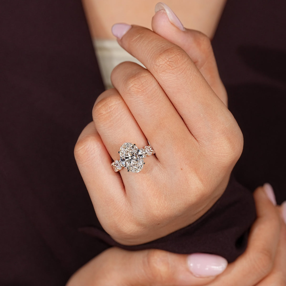 Oval Diamond Four Claw Pavé Engagement Ring