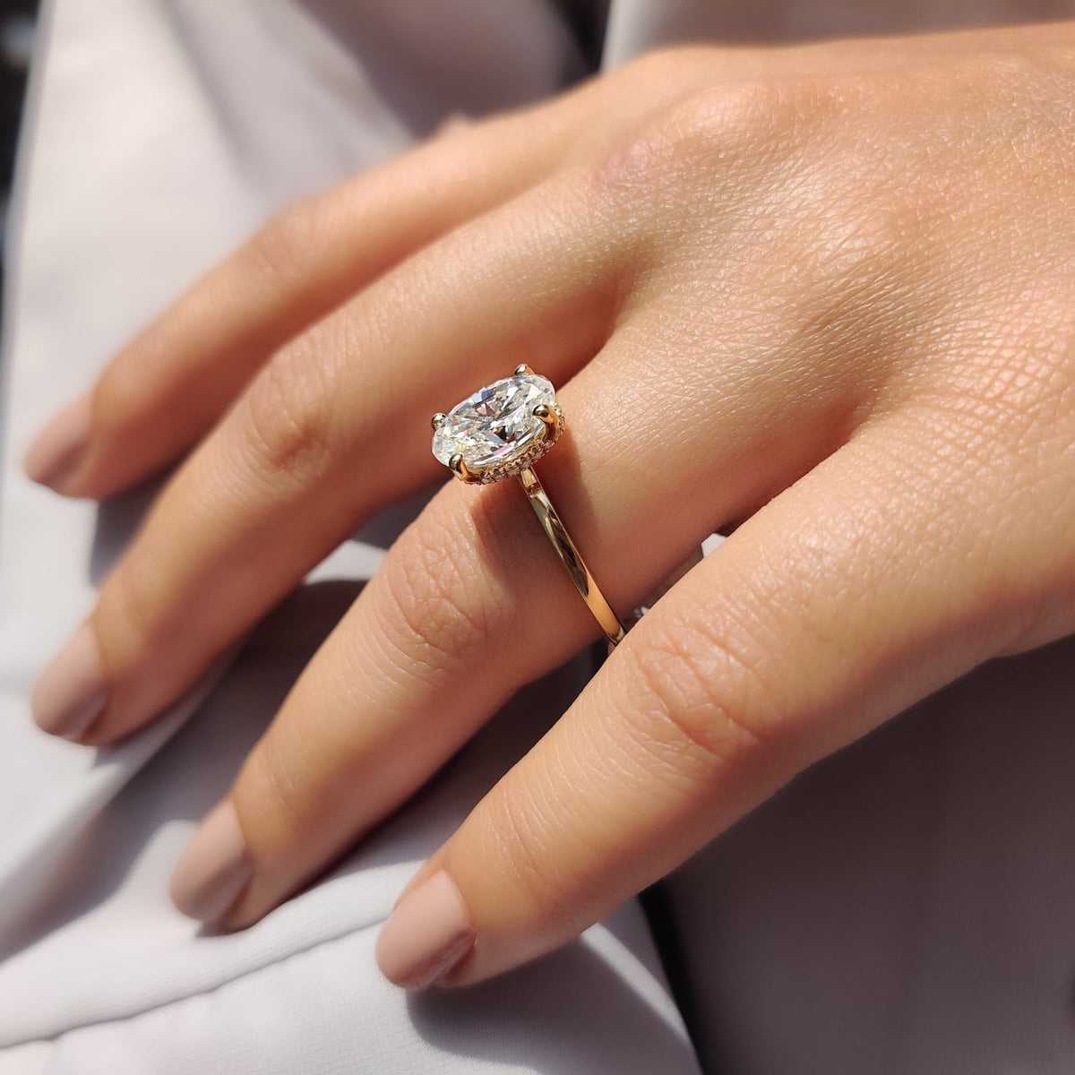 Oval Diamond Gleam Hidden Halo Engagement Ring
