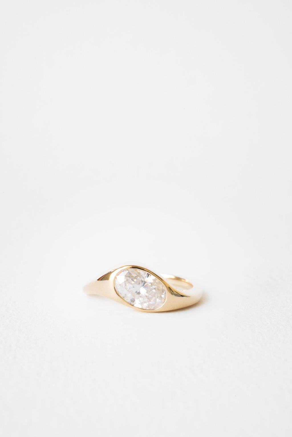 Oval Diamond Glimmer East West Signet Chunky Engagement Ring