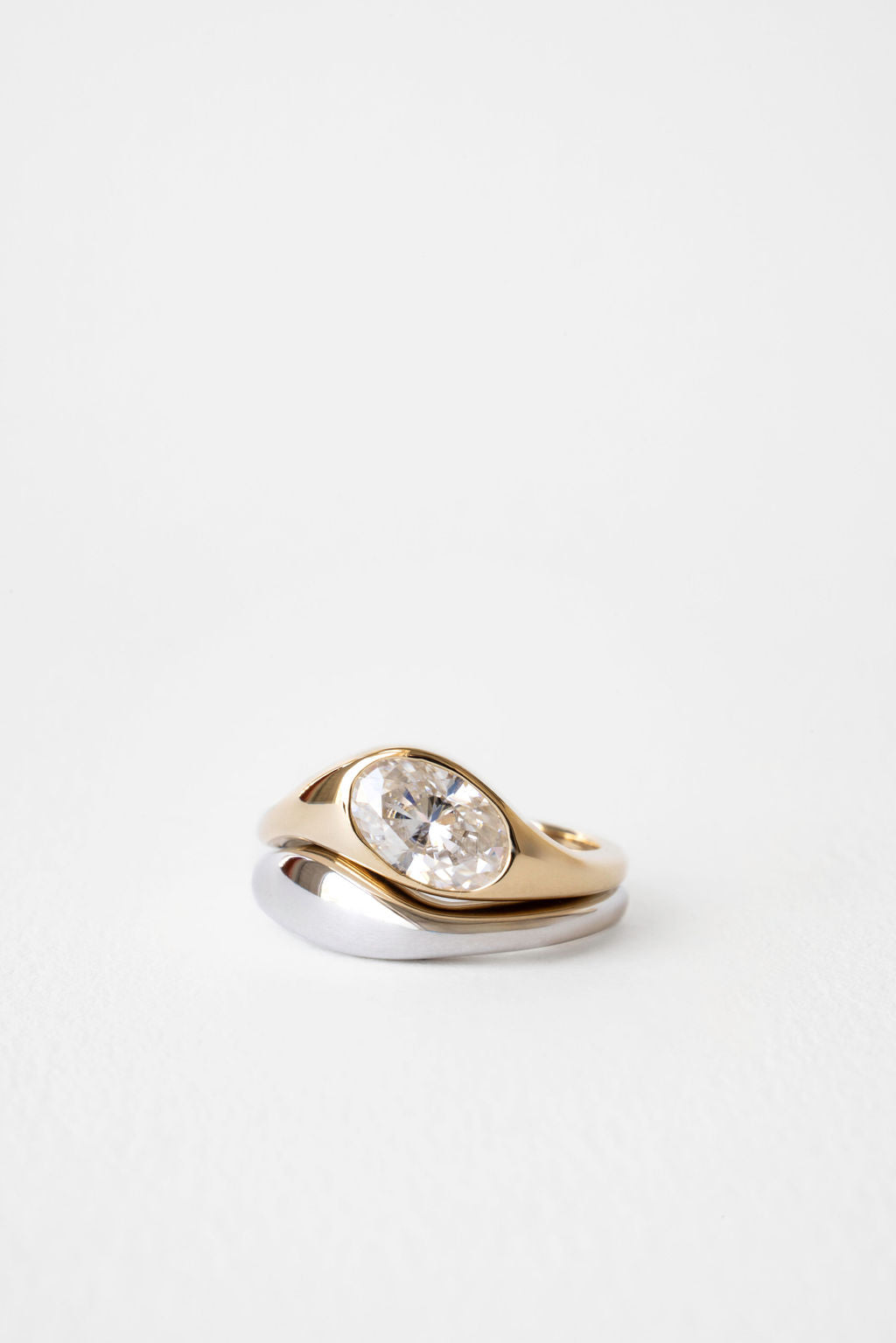 Oval Diamond Glimmer East West Signet Chunky Engagement Ring