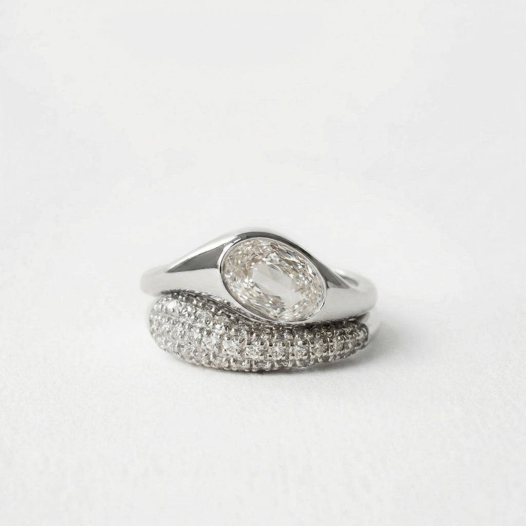 Oval Diamond Glimmer East West Signet Chunky Engagement Ring