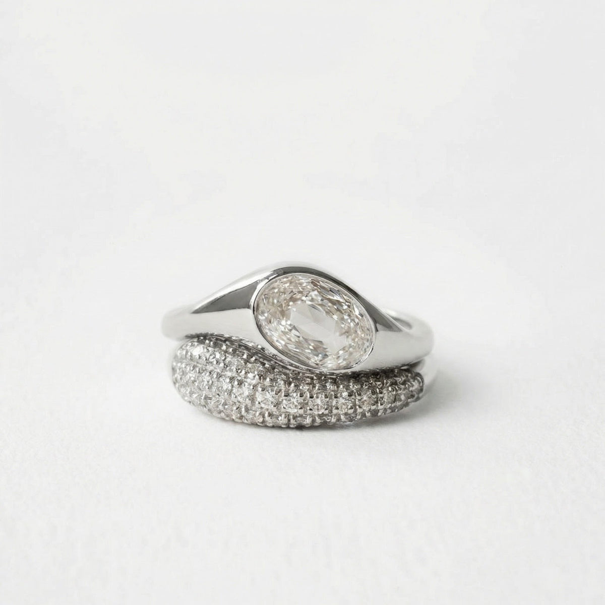 Oval Diamond Glimmer East West Signet Chunky Engagement Ring