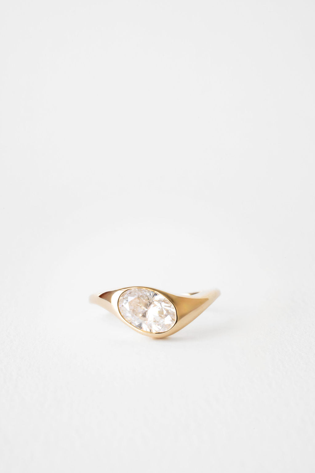 Oval Diamond Glimmer East West Signet Chunky Engagement Ring
