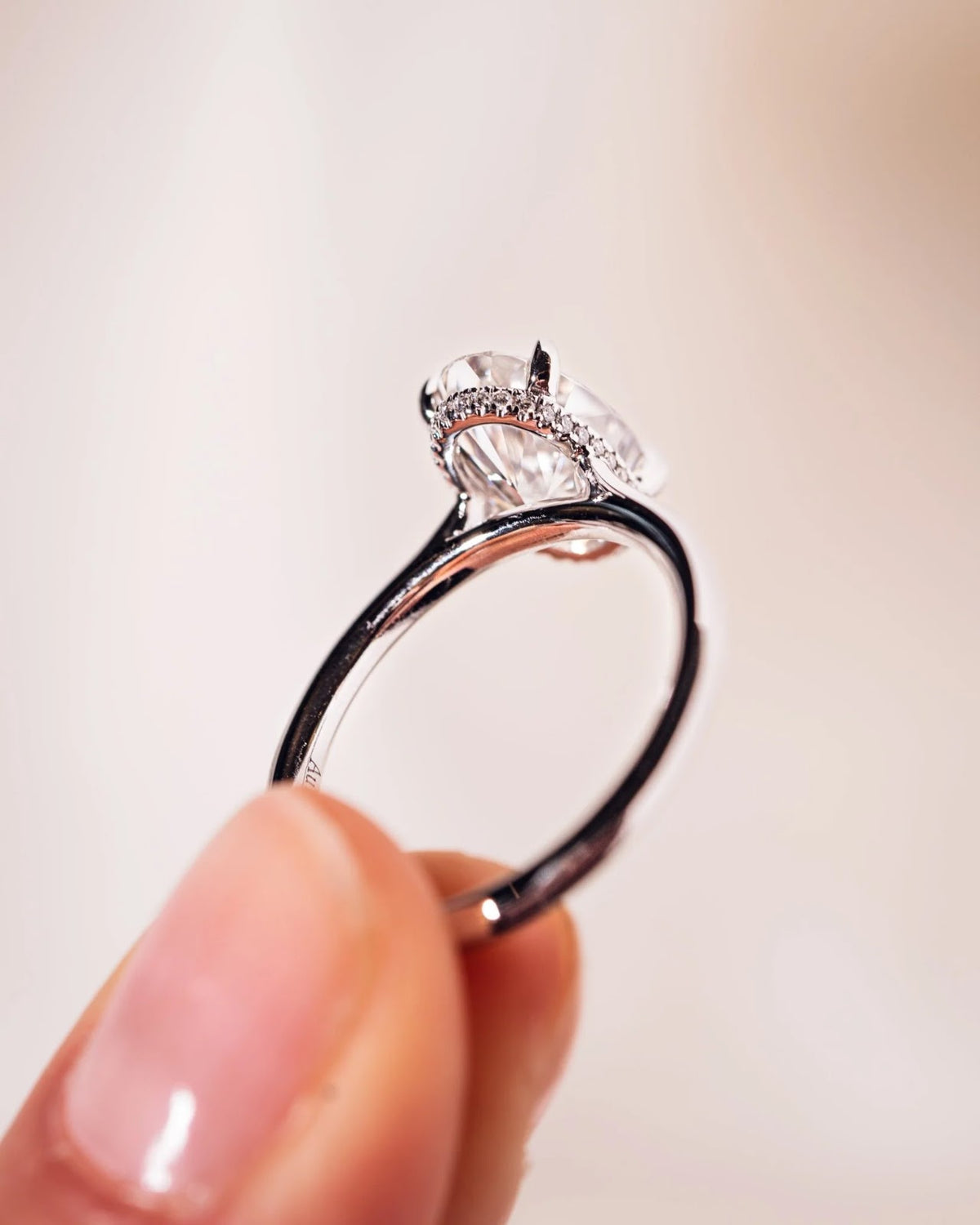 Oval Diamond Grace Hidden Halo Cathedral Engagement Ring