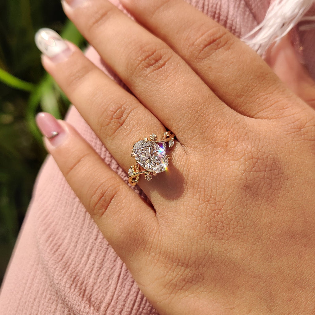 Oval Diamond Grandeur Twist Nature Inspired Solitaire Engagement Ring