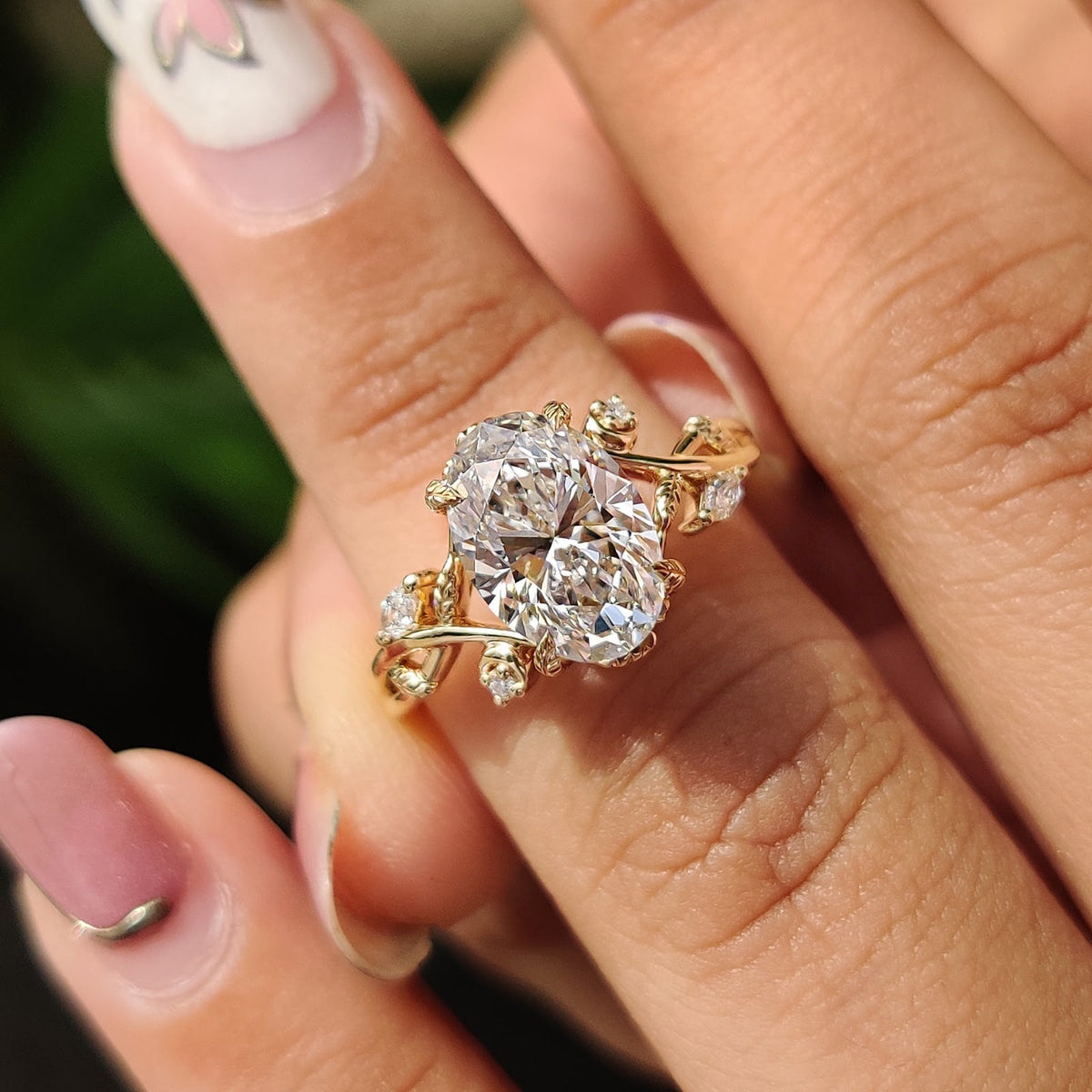 Oval Diamond Grandeur Twist Nature Inspired Solitaire Engagement Ring