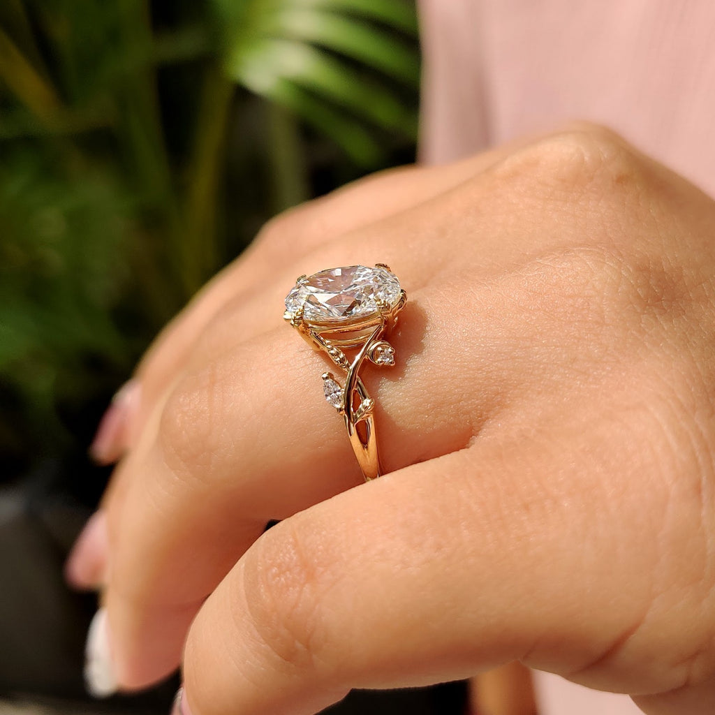 Oval Diamond Grandeur Twist Nature Inspired Solitaire Engagement Ring