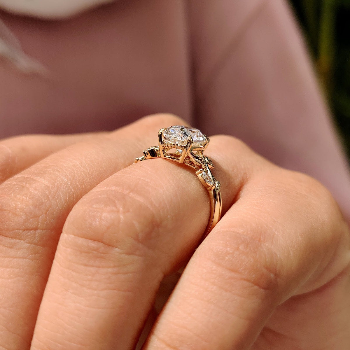 Oval Diamond Grandeur Twist Nature Inspired Solitaire Engagement Ring
