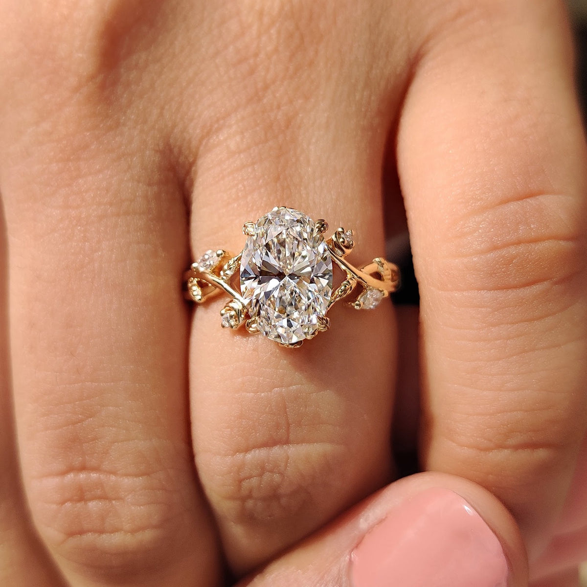 Oval Diamond Grandeur Twist Nature Inspired Solitaire Engagement Ring